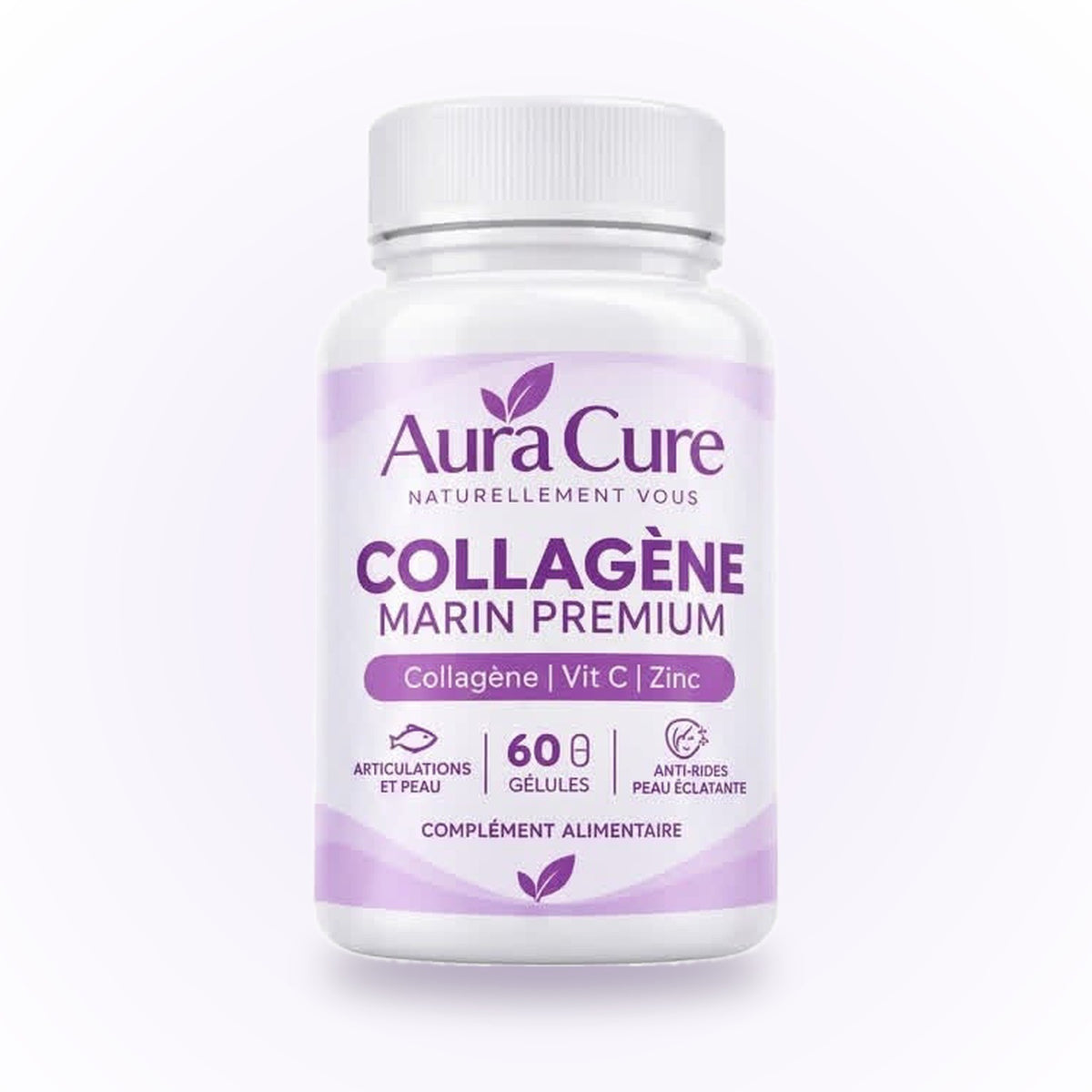 Aura Cure Collagène Marin Premium — flacon de 60 gélules, collagène marin, vitamine C et zinc
